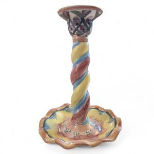 Mackenzie Childs Aalsmeer 1992 Candlestick 8” Hand Painted Floral Twist